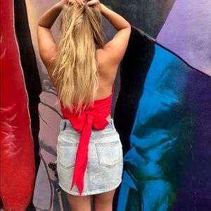 Crop top with low cut back with bow